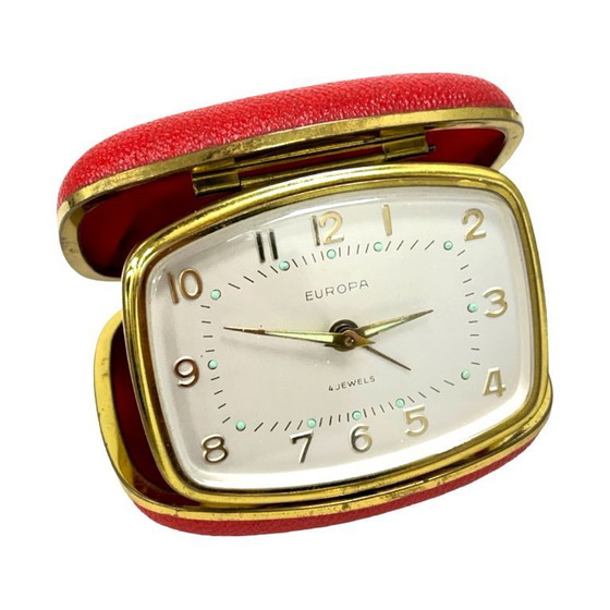 Image 1 of Sveglia da viaggio vintage EUROPA | meccanica anni '60 a 4 rubini | design retrò