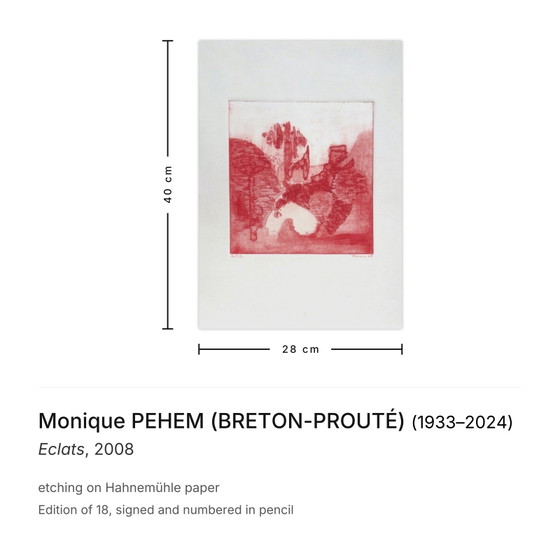 Monique Pehem (Breton-Prouté) Gravure Signée Eclats 2008 – Lithographies et sérigraphies, Paper (photo 3 of 5)