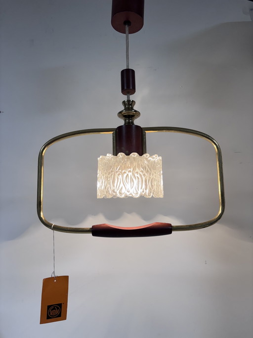 P Vintage Temde Pendelleuchte – Messing & Teakholz aus der Mitte des 20. Jahrhunderts – 1960er Jahre – hanglampen, Glass