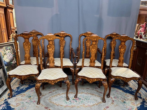 Set of two armchairs and six chairs. Marquetry with precious wood species. – eetkamerstoelen (photo 2 of 11)