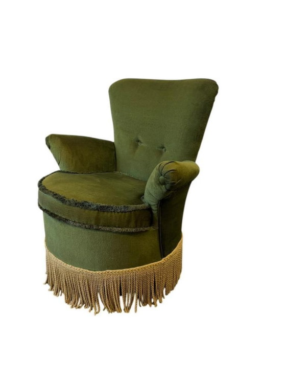 Image 1 of Fauteuil cocktail/fauteuil une place/chaise vintage vert mousse à franges