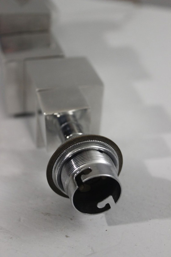 Image 1 of Pied de lampe moderniste modulable cubes acier chromé style Adnet Art Déco 1930s