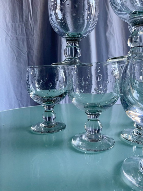 Image 1 of Vintage Biot-style bubbled stemmed glasses