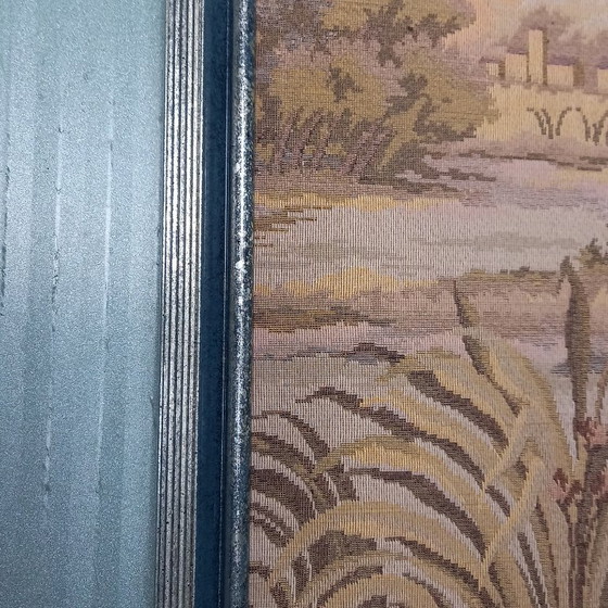 Image 1 of Hand-woven tapestry in a modernist metal frame