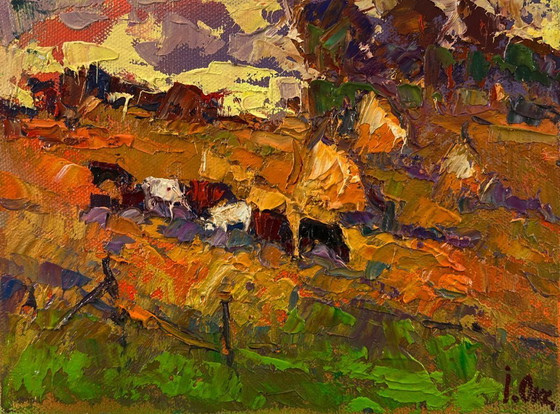 Originales Ölgemälde Herbstlandschaft am Abend – Gemälde & Zeichnungen, Canvas (photo 3 of 8)