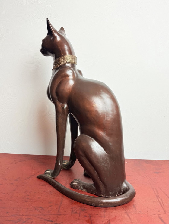 Image 1 of A. Tiot, Lifesize Bronze Egyptian Cat Sculpture, 62 cm, France, 1970s