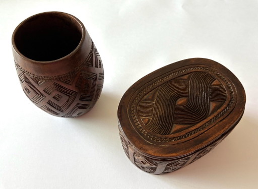 Carved wooden box and bowl from the Kuba tribe - Congo