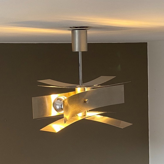 Image 1 of Lámpara de araña Sputnik. 1970. Era espacial. Acero cepillado.