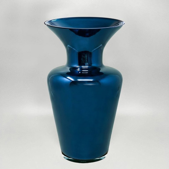 Image 1 of 1970s Italian Murano Blown Glass Blue Vase by Maestro del Vetro