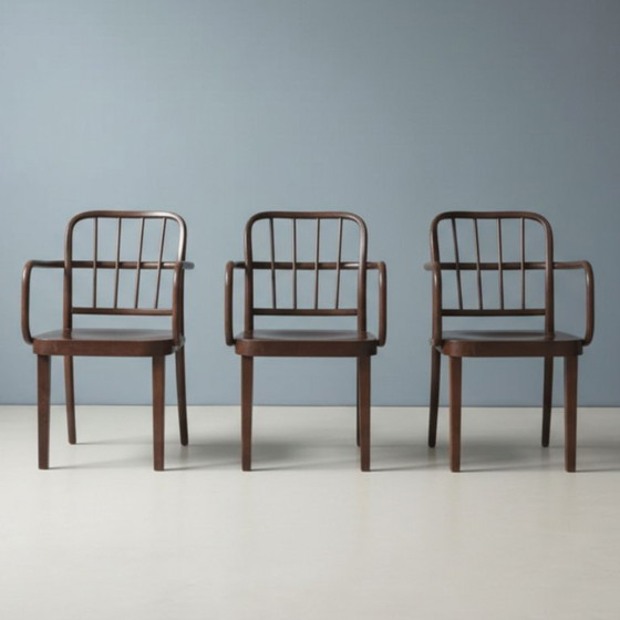 Image 1 of Dreiteiliges Set Bugholz-Sessel für Josef Hoffmann für Thonet, Tschechoslowakei, 1930er–1950er Jahre