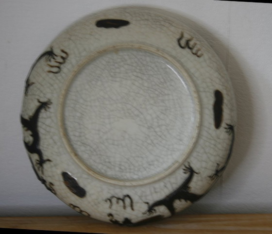 Vintage Chinese Penseelwasser / Schaal – Ge-Ware Stijl Met Draken – Schalen, Ceramic (photo 4 of 6)