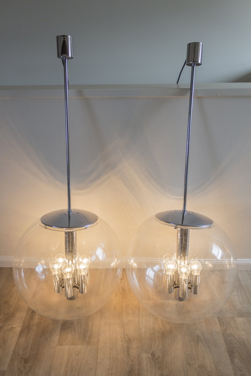 1 of 2 XXL Glashütte Limburg pendant lamp - model 4105 - 1970s vintage