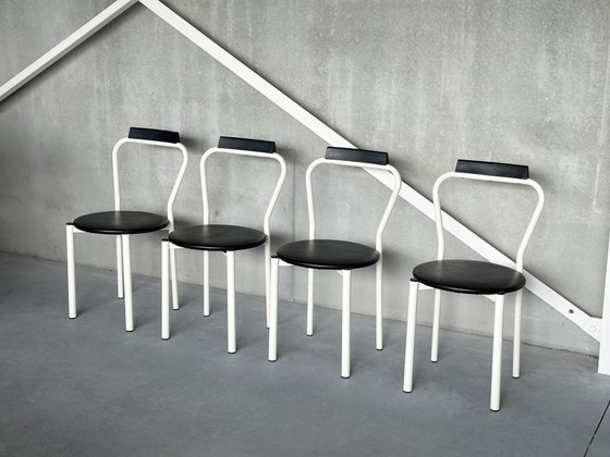 Vintage Postmodern Dining Chairs (4) – Metal, Skai (photo 2 of 7)