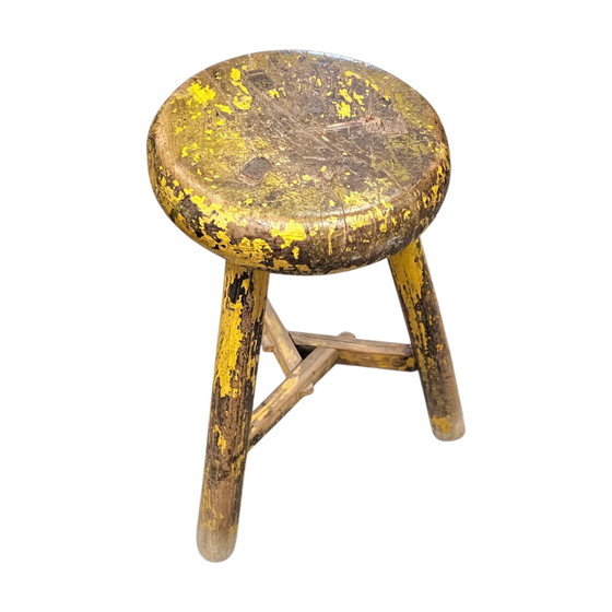 Primitieve houten driepoot kruk / hoogte 52 cm – Krukjes (photo 3 of 23)