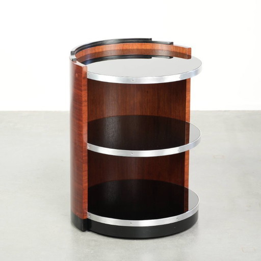 Mesa auxiliar/de bar móvil única de Schuitema con tablero de cristal negro de la serie Decoforma.