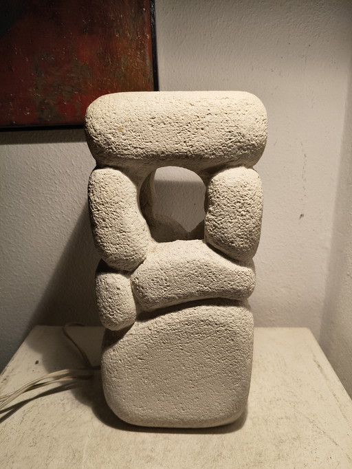 Mid-century modern vintage design French brutalist Gard natural stone table lamp by designer and sculptor Albert Tormos