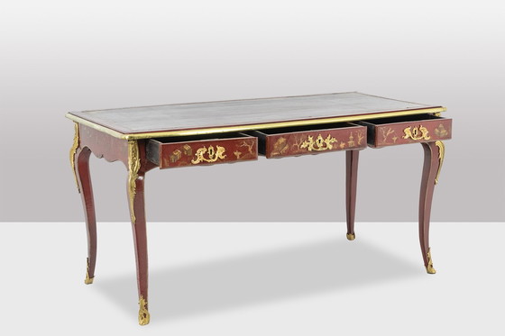 Image 1 of Bureau Plat de Style Louis XV à Décor de Scènes Lacustres, Circa 1850