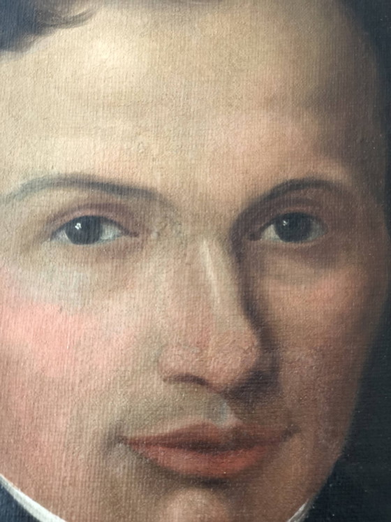 Image 1 of Portrait à l'huile ancien du XIXe siècle représentant un gentilhomme hollandais