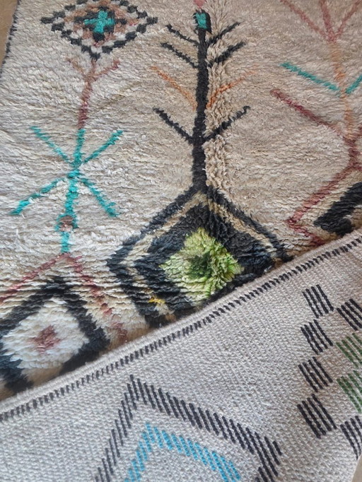 Tappeto marocchino Azilal color crema turchese 260 x 148 cm