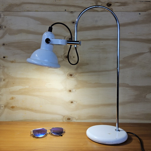 Vintage industrielle Chrom Tischlampe / Bogenlampe Anvia (70er Jahre) holländisches Design Mid Century Schreibtischlampe