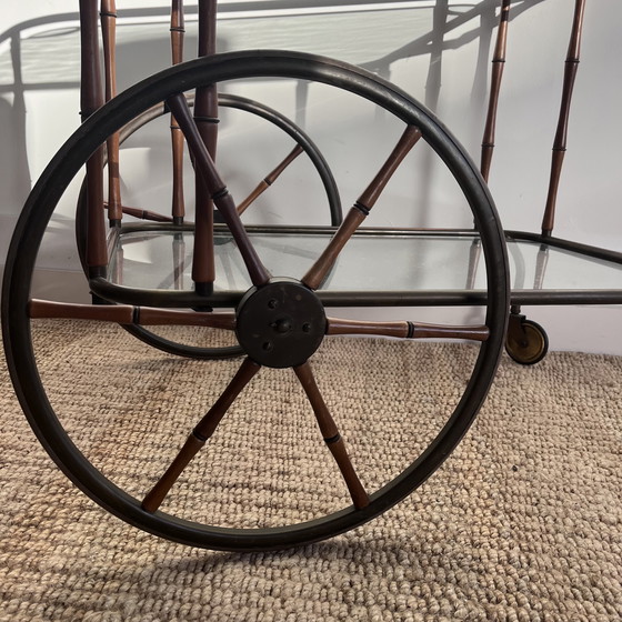 Image 1 of Faux Bamboo brass bar cart trolley serving trolley vintage