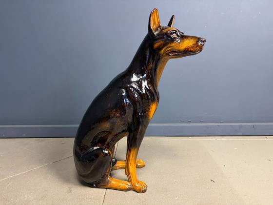 Levensgroot vintage geglazuurd keramisch Doberman-hondenbeeld, jaren 60 – Decoratieve objecten, Ceramic (photo 6 of 9)