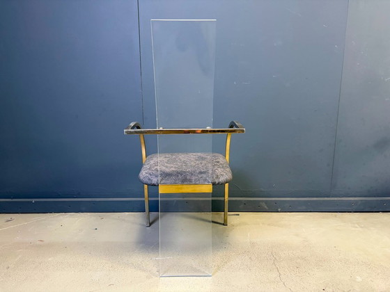 Sillas de comedor de latón y metacrilato de Belgochrom, década de 1970 - Juego de 6 – Plexiglass, Textile (photo 11 of 12)