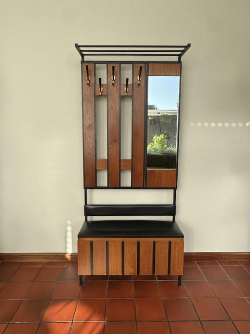 Mobile da ingresso vintage con panca contenitore e specchio – kapstokken, Metal, Wood