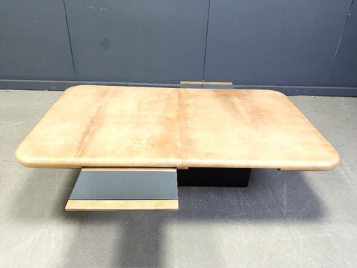 Mesa de centro de piel de cabra lacada Aldo Tura, años 60