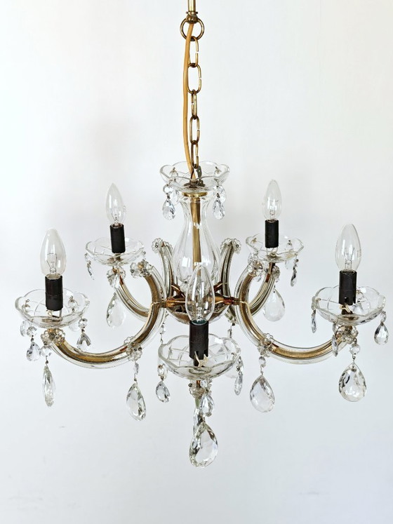 Image 1 of Antique French Chandelier with crystals Drops, 5 lights Baroque style dinning room chandelier
