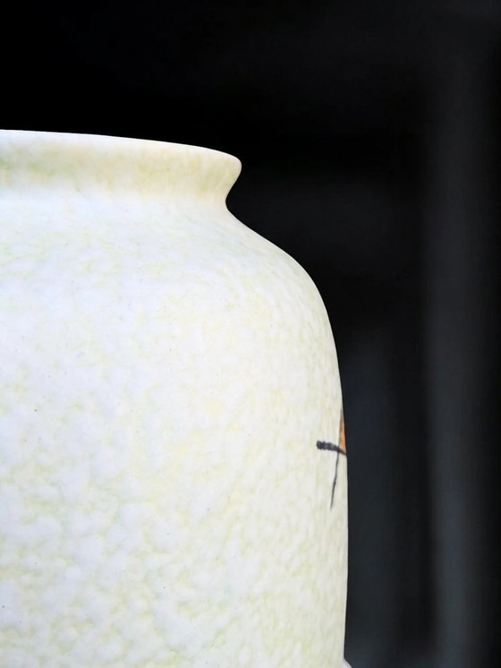 Image 1 of Vintage Bay Vase, Mid-Century West Germany Keramik in Weiß mit bunter Dekoration, Raue Strukturglasur 60er Jahre, Modell 66-40