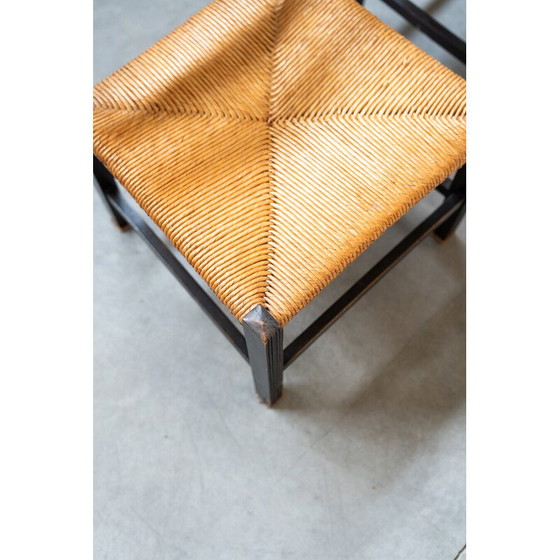 Image 1 of Pair of vintage low bedroom chairs in ash and woven rice straw, Italy 1960