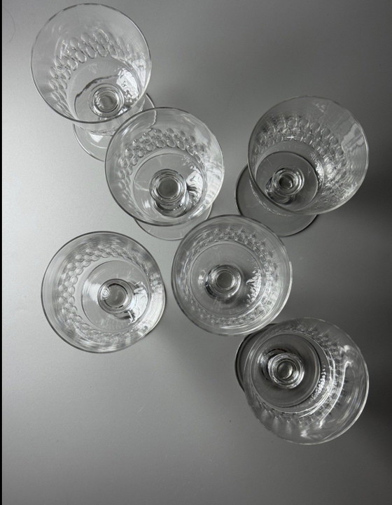 Image 1 of Val Saint Lambert “Service Théodora” kristallen wijn- of waterglazen, België, catalogus 1904-1905, set van 6

