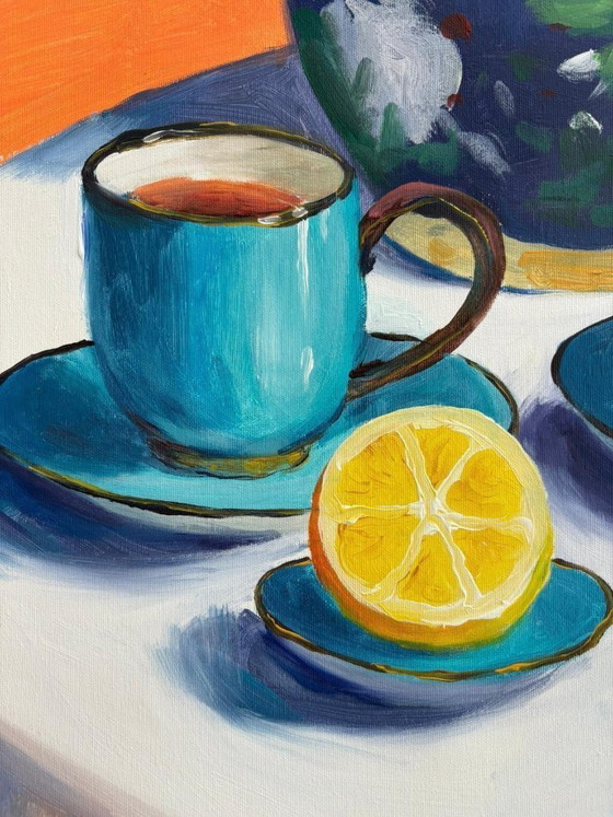 Image 1 of Acrylic painting by the artist E. García "La vajilla azul" 100x70 cm
