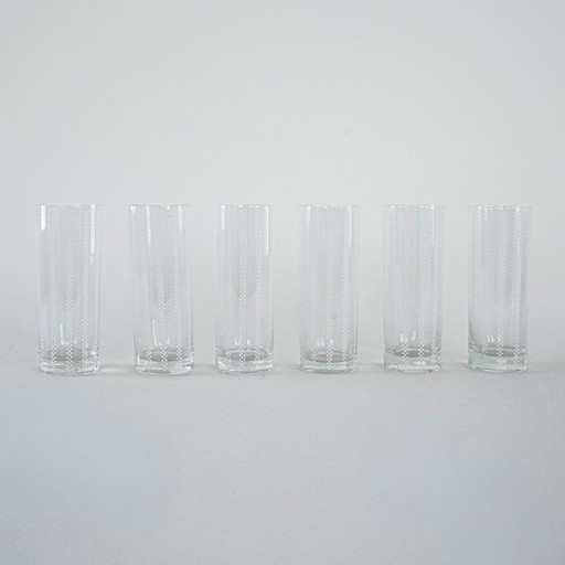 Set van zes glazen, Op Art, jaren 60, gemaakt in Italië.