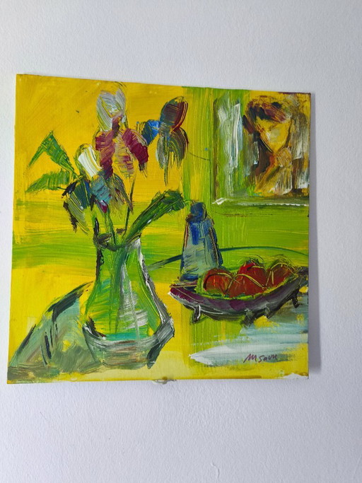 Original Oil Painting – Expressionist Floral Still Life – Signed