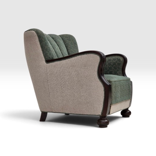 Deense relaxstoel uit de jaren 60, meubelwol, eikenhout – fauteuils, Wood, Wool
