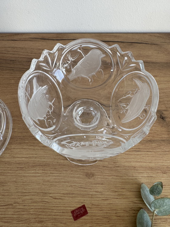 Image 1 of vintage kristallen snoepkom in de vorm van een vogel
