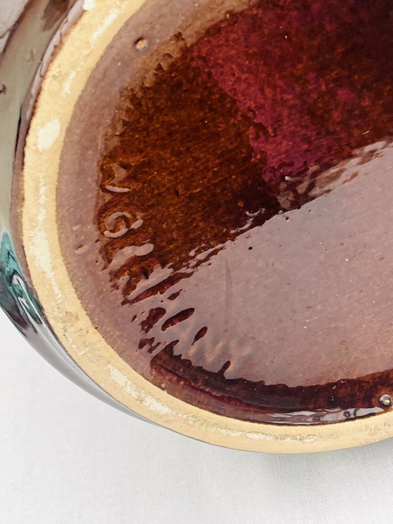 Image 1 of Brown vase with geometric relief from the 1970s, West Germany