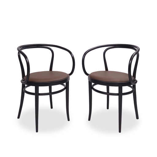 2x Thonet 209 P | Leer Bruin Bentwood Zwart Stoel