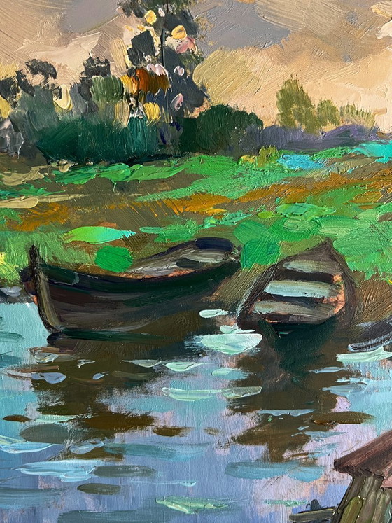 Image 1 of A Village River with Two Boats