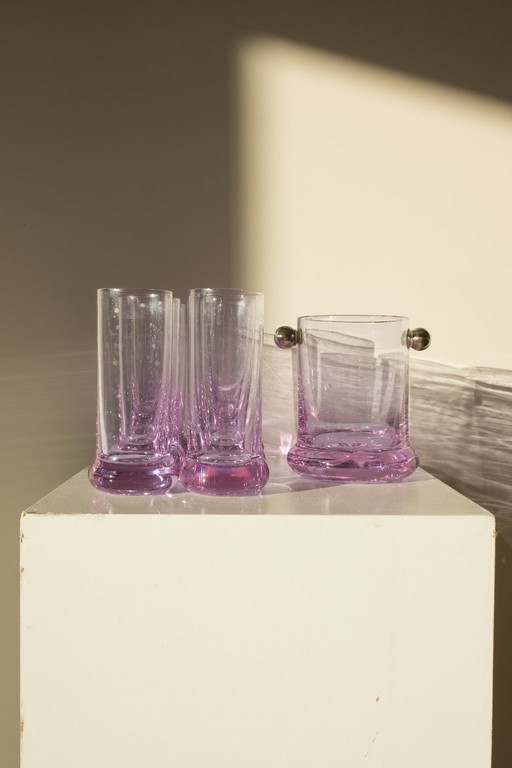 Set da cocktail vintage italiano in lilla con secchiello per il ghiaccio