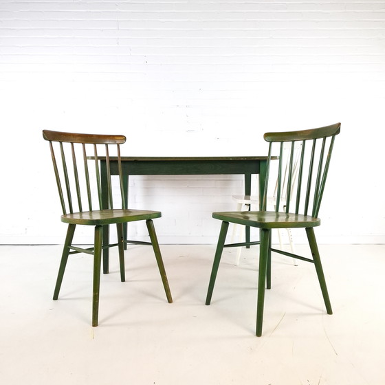 Image 1 of Vintage Tafel Met 3 Spijlenstoelen