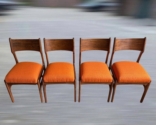 4x Funder-Schmidt & Madsen Esszimmerstühle im dänischen Stil der Mitte des Jahrhunderts