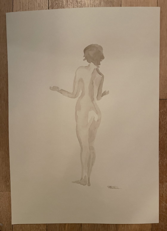 Image 1 of Ritratto femminile dipinto ad acquerello color seppia "Offerta"