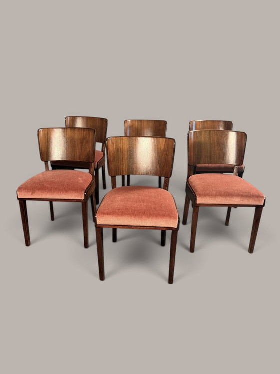 Set of six German Dining chairs, Walnut, circa 1940/50 – Textile (photo 5 of 10)