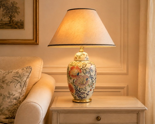 Vintage Porzellan-Tischlampe, 58 cm, florales Chinoiserie-Design, Hollywood Regency – tafellampen, Ceramic, Porcelain