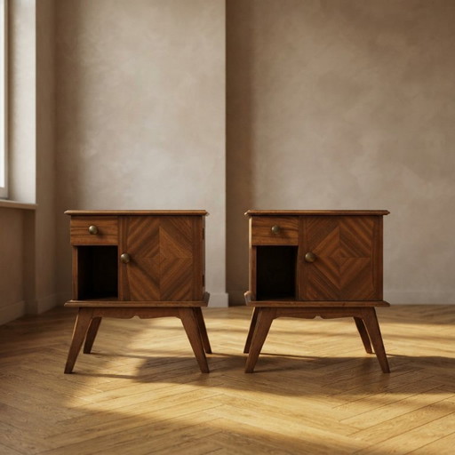 Paar Vintage Mid-Century Modern Nachttische aus Holz, 60 × 54 × 30 cm