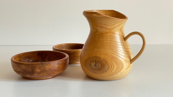 Image 1 of Set of 2 POTS and PICHET in VINTAGE Turned Wood