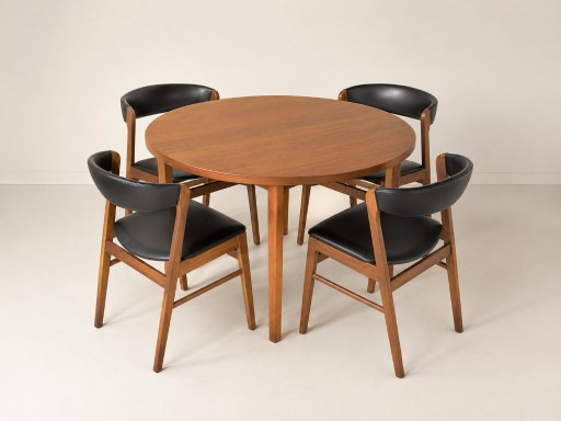4 Deense teakhouten stoelen met bijpassende uitschuifbare tafel / jaren 60 / van Sax
